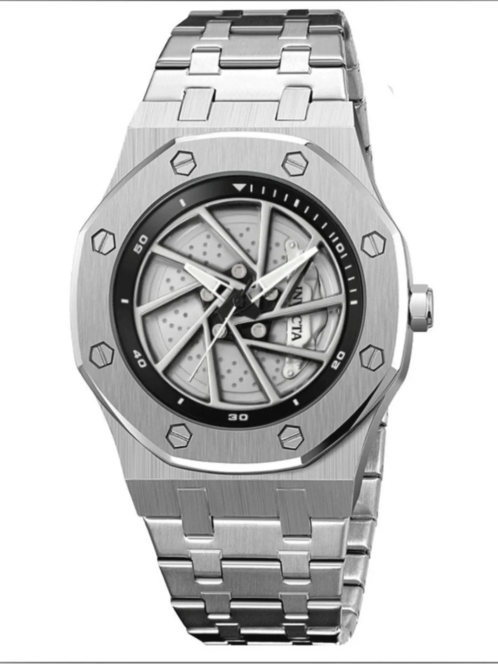 NEW Invicta Speedway Rim 69486 Men’s 42mm Silver Skeleton Stainless Steel Watch